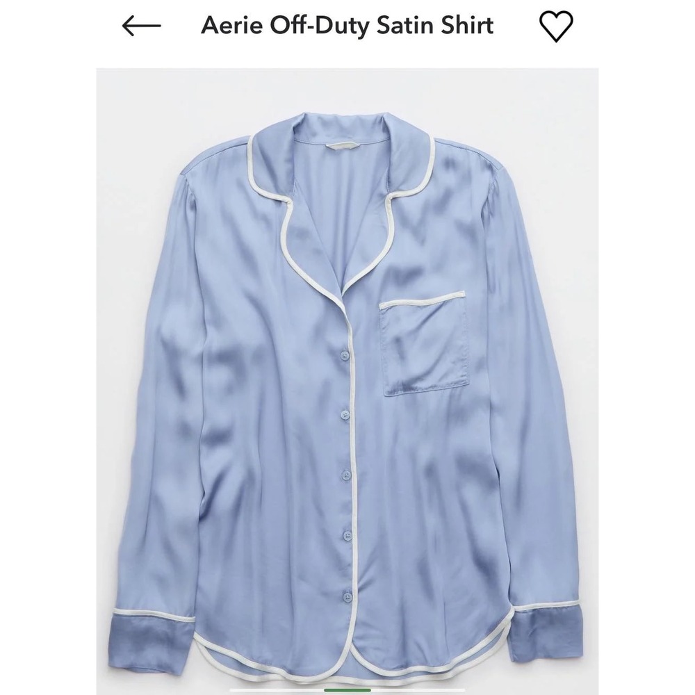Aerie Off-Duty Satin Shirt Blue Long Sleeve Button Down Pajama Top Medium NWT